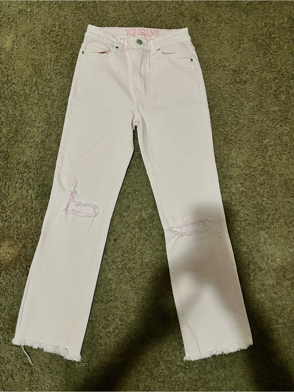VIP Women's Pale Pink Distressed Straight-Leg Jeans